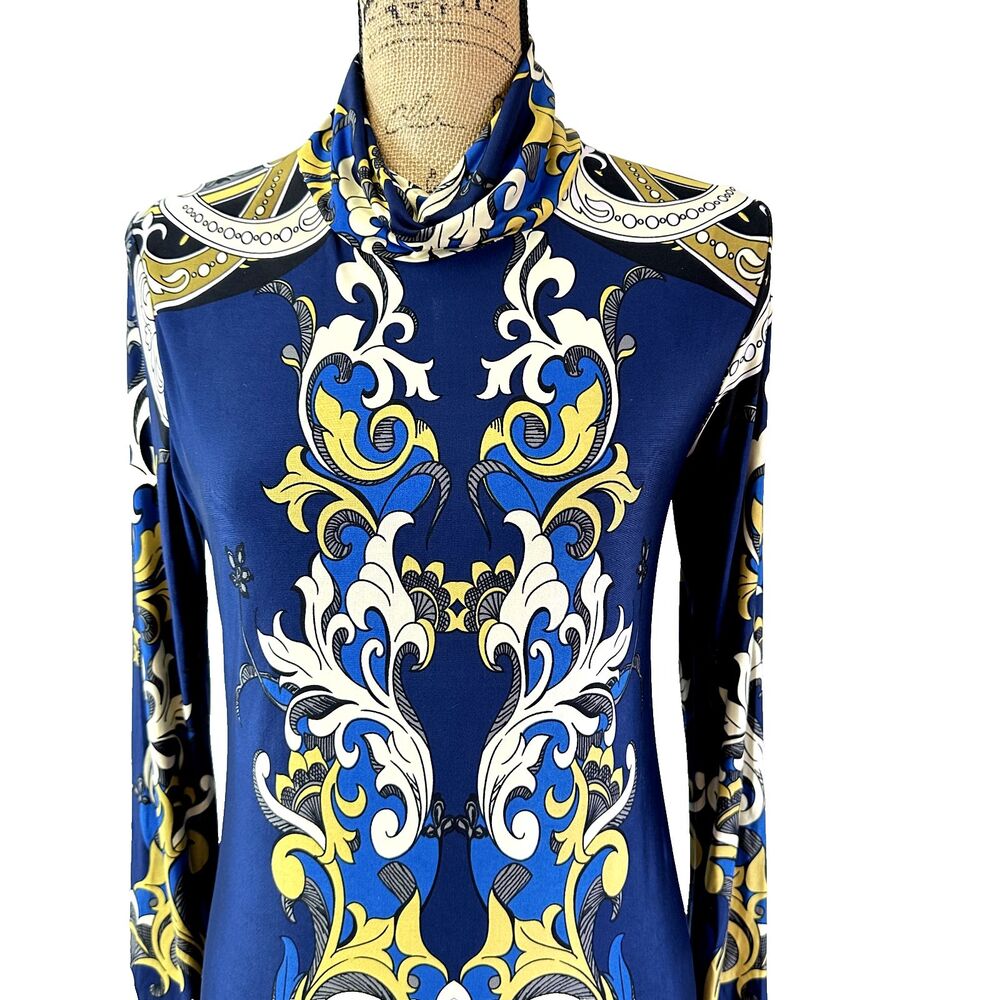 ANALILI Women's Blue Paisley Bodycon Long Sleeve Turtleneck Dress SZ M NWT - Picture 2 of 16